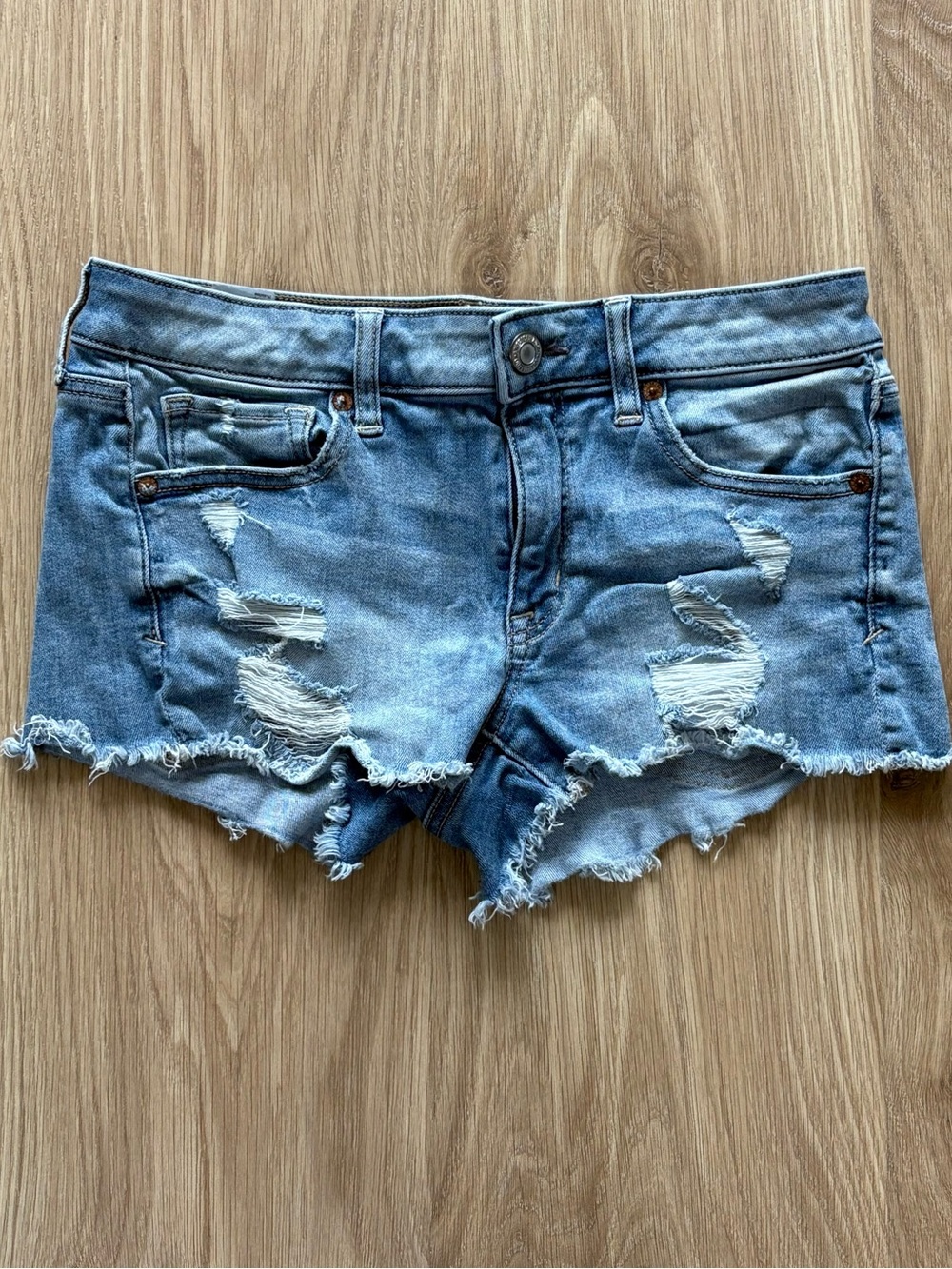 American Eagle Outfitters Distressed Light Blue Denim Jean Shorts
